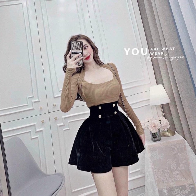 Quần Short Nhung 4 Khuy Phồng Quảng Châu LADYA M007
