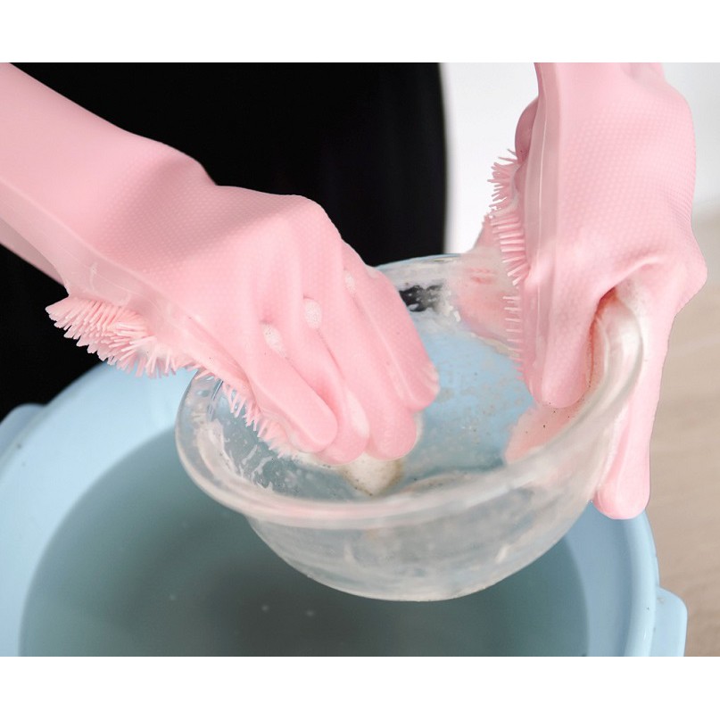 [ 01 cặp ] găng tay rửa chén silicon có gai - đôi bao tay cao su lau chùi vệ sinh tắm thú cưng đa năng