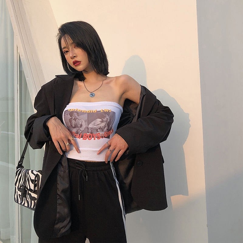 Cocory vn Áo Quây Ngực Không Dây In Họa Tiết Phong Cách Vintage Thời Trang Quyến Rũ