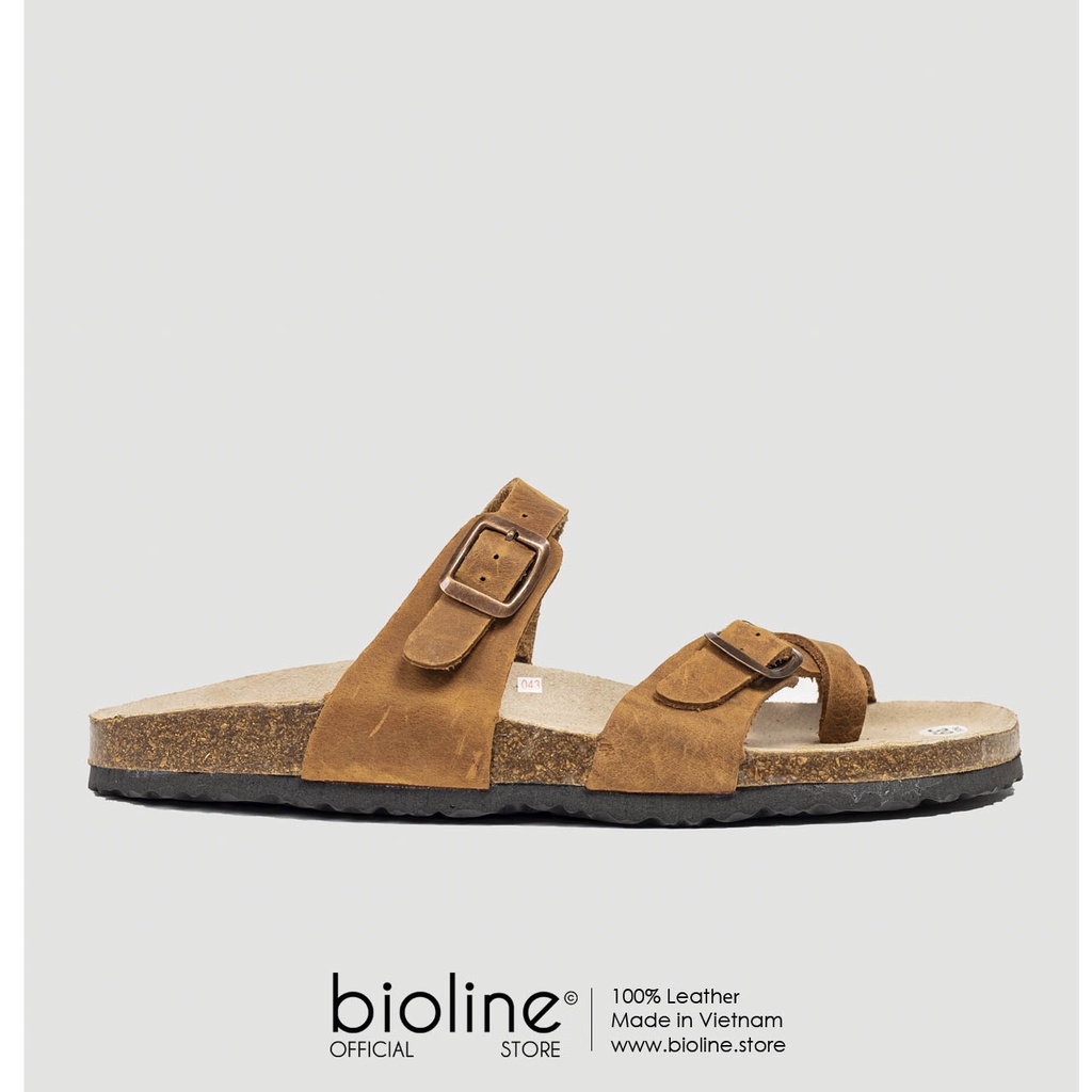 [DA BÒ THẬT] D06-Dép da bò xỏ ngón, quai chéo Birken Bioline Unisex (Đế trấu)