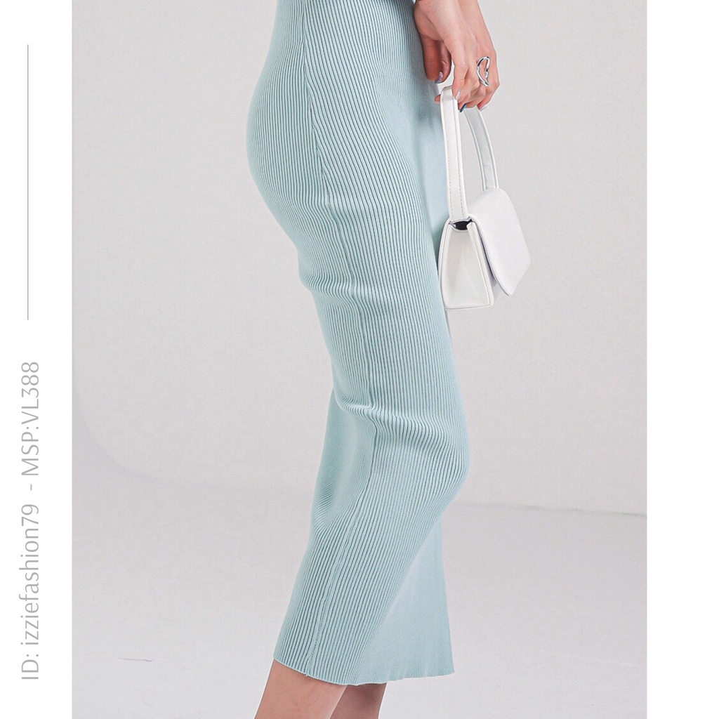 Váy body len đanh dệt kim đầm dáng body xẻ tà Izzie VL388 xoắn nơ mặc hai kiểu trước sau | BigBuy360 - bigbuy360.vn