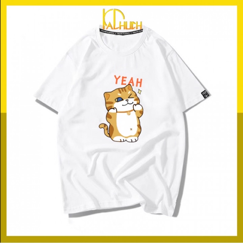 Áo thun tay lỡ in cặp mèo chó dễ thương (ms: smile-yeah)