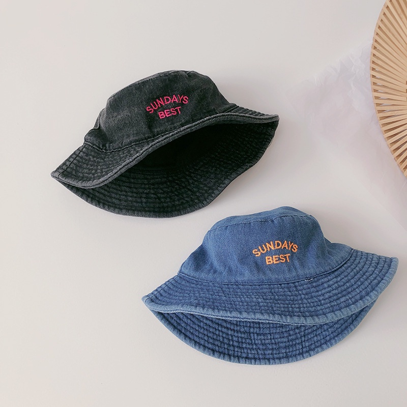 Nón Tai Bèo Denim Thêu Chữ Phong Cách Nhật Bản Xinh Xắn Dành Cho Trẻ