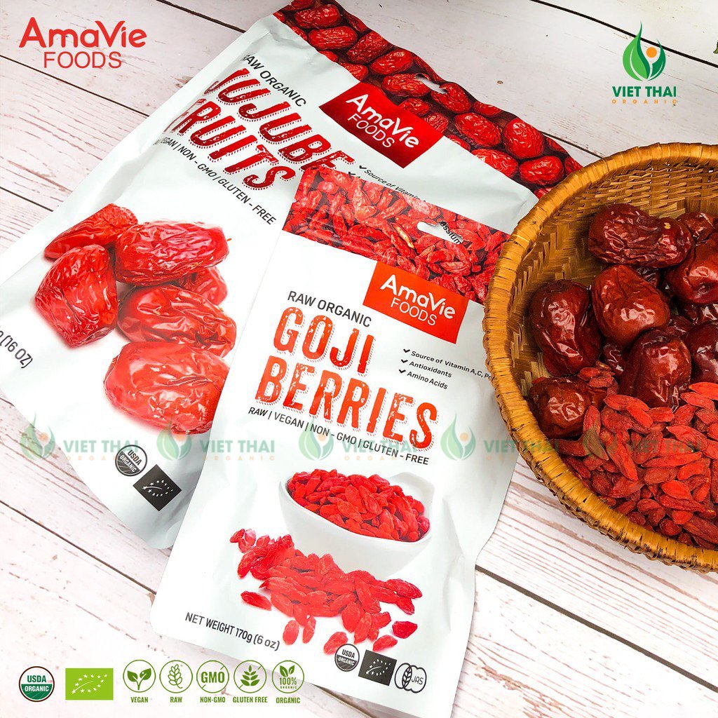 KỶ TỬ HỮU CƠ AMAVIE FOODS - KỈ TỬ CHUA NGỌT SẤY KHÔ THỰC DƯỠNG - UỐNG TRÀ - DƯỠNG NHAN (GÓI 170G)