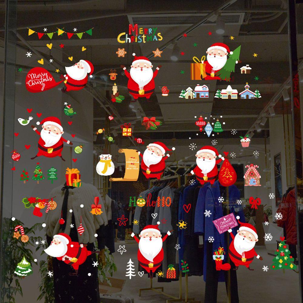 Bộ 9 Miếng Dán Tĩnh Điện Họa Tiết Ông Già Noel Tuần Lộc DIY Trang Trí Nhà Cửa