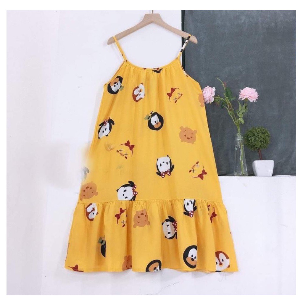 Váy Lanh Bầu - 2 dây - chất lanh lụa hàng loại 1 - mềm nhẹ mát - Hình họa tiết dễ thương