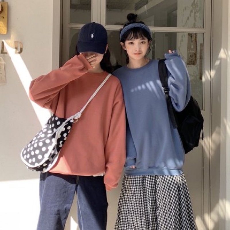 Áo Sweater Tay Dài Màu Trơn Phong Cách Hàn Quốc