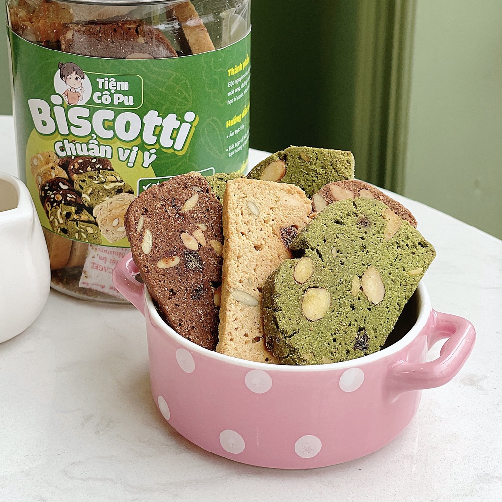 Bánh BISCOTTI Nguyên Cám Không Đường Tiệm Cô Pu Bánh Ngũ Cốc Ăn Kiêng Healthy Giảm cân