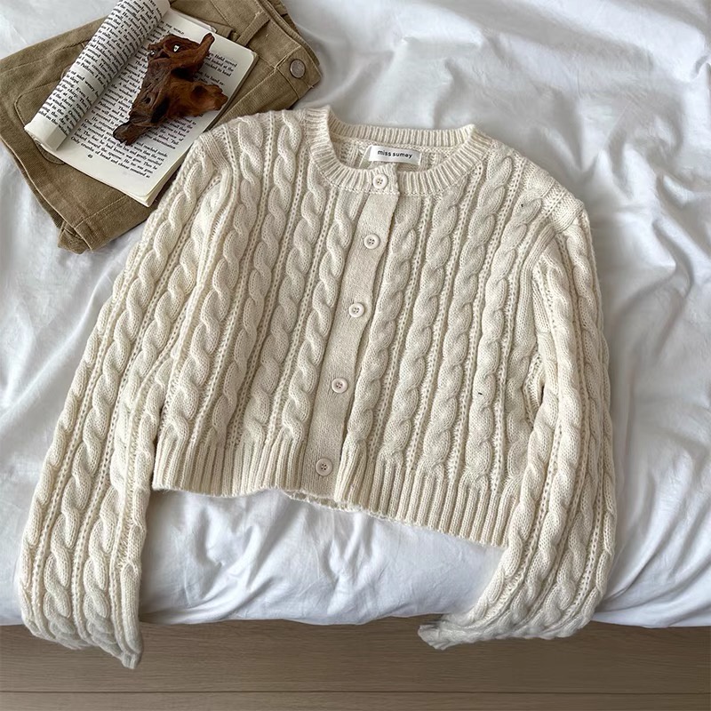 𝗺𝗶𝗲 𝘀𝘁𝘂𝗱𝗶𝗼 - SẴN Cardigan khoác len vặn thừng dễ thương dáng ngắn ôm người