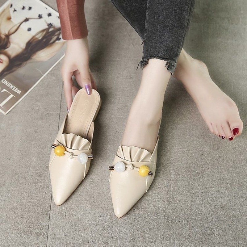 Dép bít mũi IELGY gót dày đính hạt thời trang cho nữ