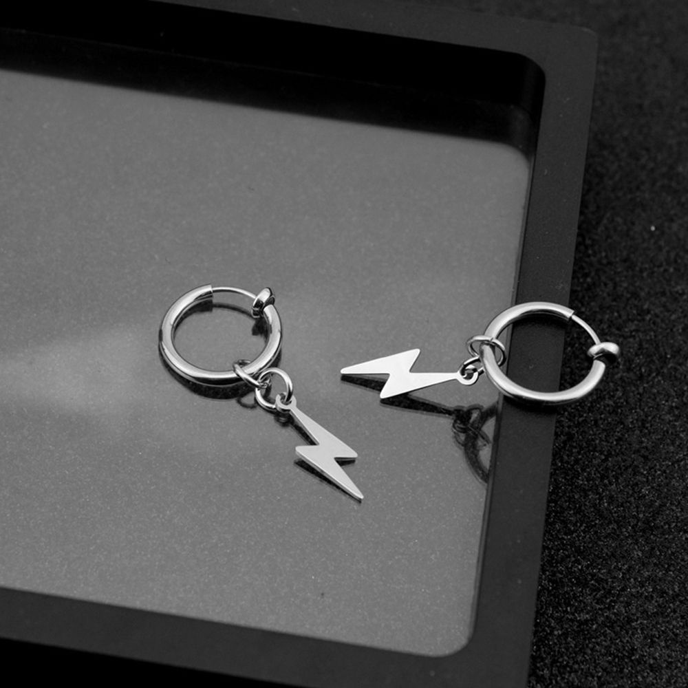 1 Khuyên Tai Hình Tia Chớp Bằng Thép Không Gỉ Phong Cách Punk Hiphop Thời Trang