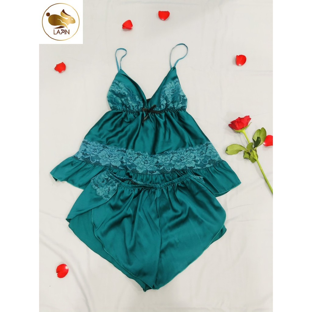 Bộ pijamas 2 dây phối ren