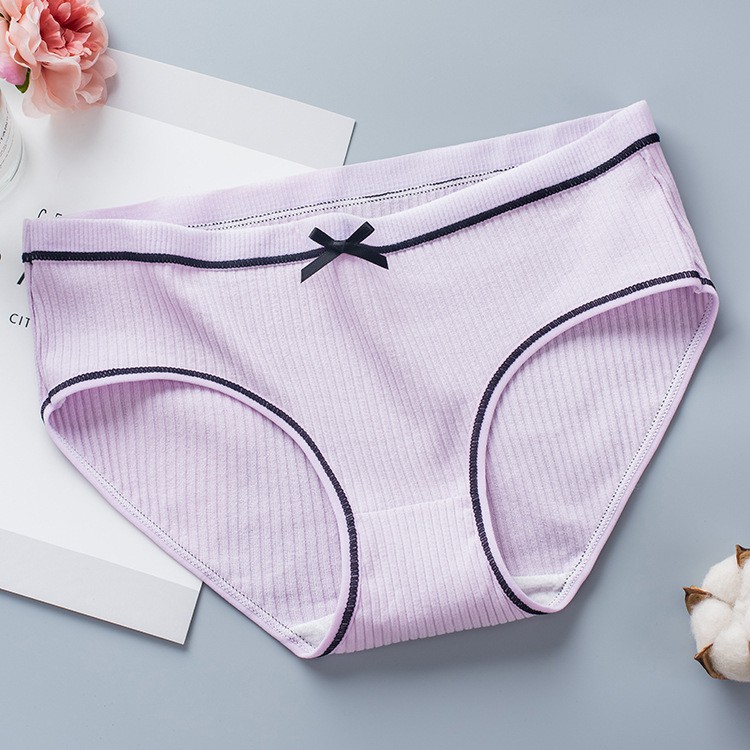 Quần lót nữ cotton tăm tre đính nơ gân 2 mặt siêu thấm hút mồ hôi BIBINO