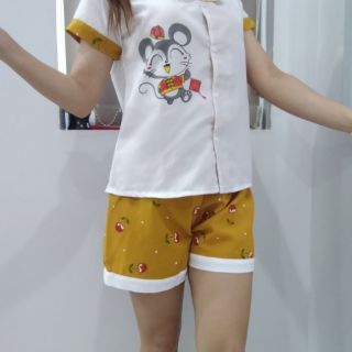 Bộ pizama đùi voan lụa in Hình chuột con
