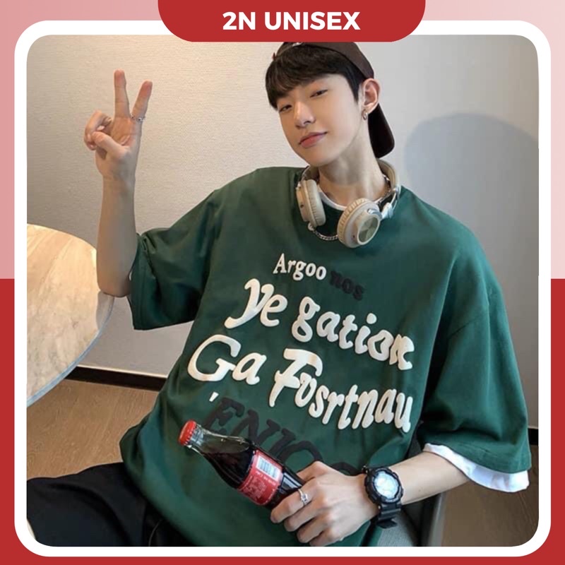 Áo phông nam nữ form rộng 2N Unisex thun cotton in chữ Argoo xanh/nâu/đen