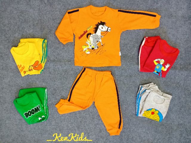 (5-13kg) COMBO 3 Bộ dài bo màu sọc 2 bên - bé trai