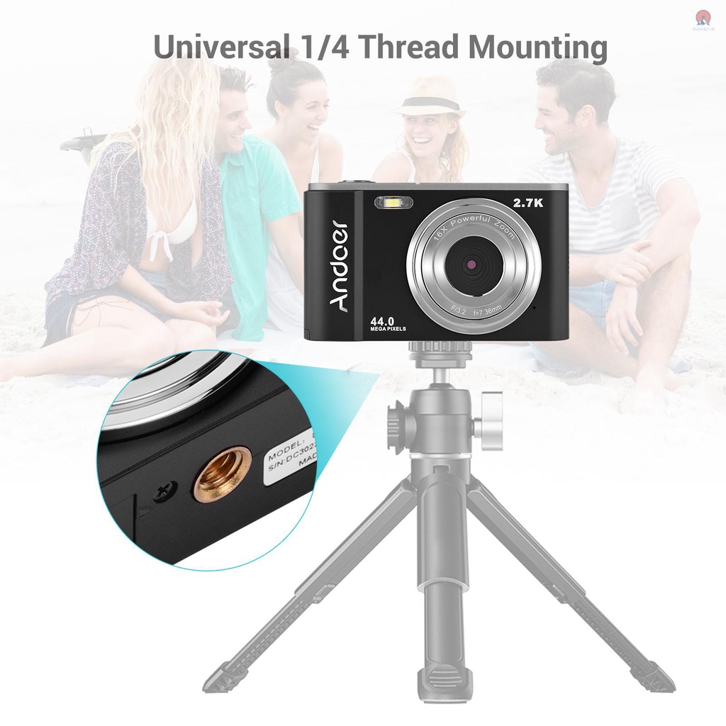Máy ảnh kỹ thuật số Andoer mini 44MP 2.7K 2.88-inch IPS màn hình 16X zoom 128GB 1/4
 | BigBuy360 - bigbuy360.vn