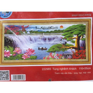 Tranh thêu chữ thập Tùng nghênh khách 222985-116x55cm