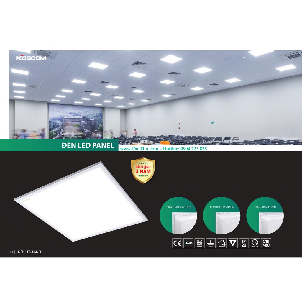 Đèn Led Panel 600x600 siêu sáng 50W BH 3 năm thương hiệu Kosoom ánh sáng trắng 6500k / Trung tính 4000k
