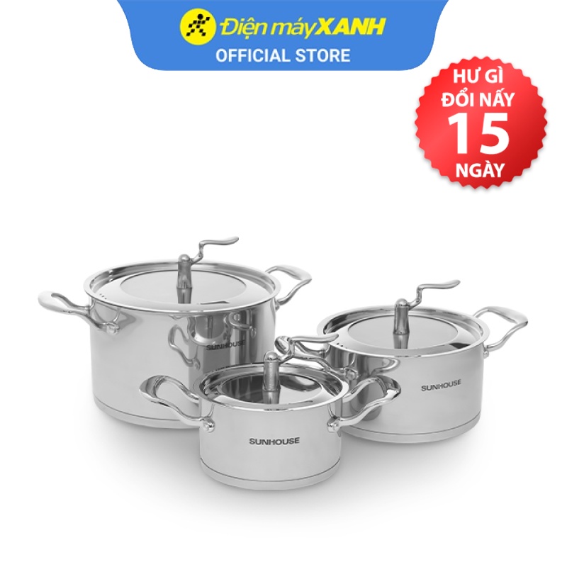 Bộ 3 nồi Inox 5 đáy Sunhouse SHG2503MSA