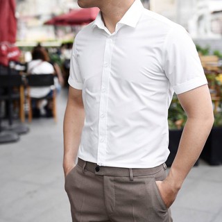 Áo Sơ Mi Cộc Tay Nam Hàn Quốc - Chất lụa dày dặn, mềm mịn, co giãn nhẹ