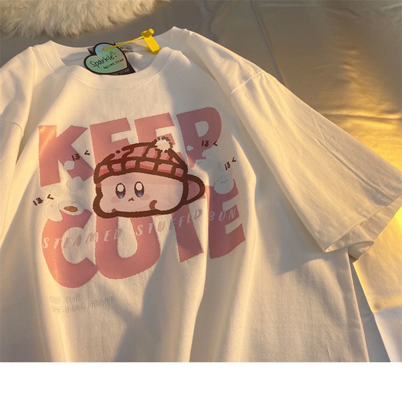 Áo Thun 100% Cotton Tay Ngắn Dáng Rộng Thời Trang Mùa Hè Hàn Quốc Mới Cho Nữ