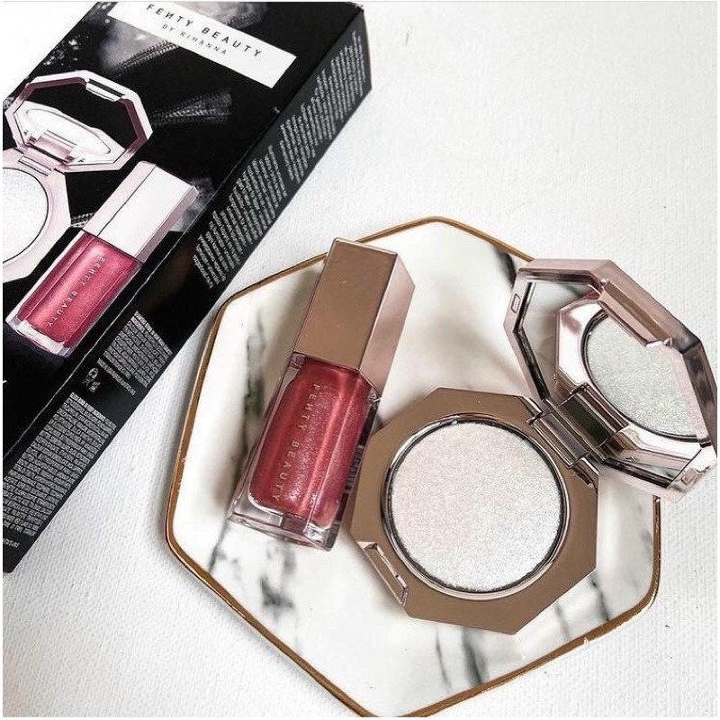Bộ Makeup Son -hingling Fenty Beauty Diamond Bomb Baby Mini Face and Lip set💋SIÊU HOT💋siêu mịn đẹp-son kem nhũ cực đẹp