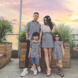 Đồ gia đình đẹp - bộ gia đình caro đen - đồ đôi gia đình - váy gia đình - áo váy gia đình caro đen tôn dáng