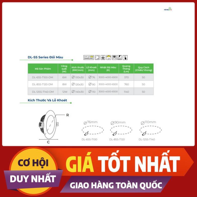 Đèn led âm trần ĐỔI MÀU KINGLED DL-SS-DM Công suất 6w - 8w -10W -12w-15W [HÀNG CHÍNH HÃNG] - BẢO HÀNH 2 NĂM💖