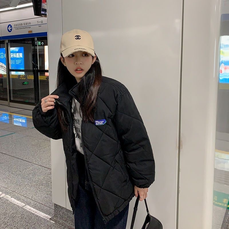 Áo Khoác Bông Quả Trám Áo Khoác Phao Bánh Mì Cổ Cao Bo Chun Phong Cách Nữ Sinh Hàn Quốc