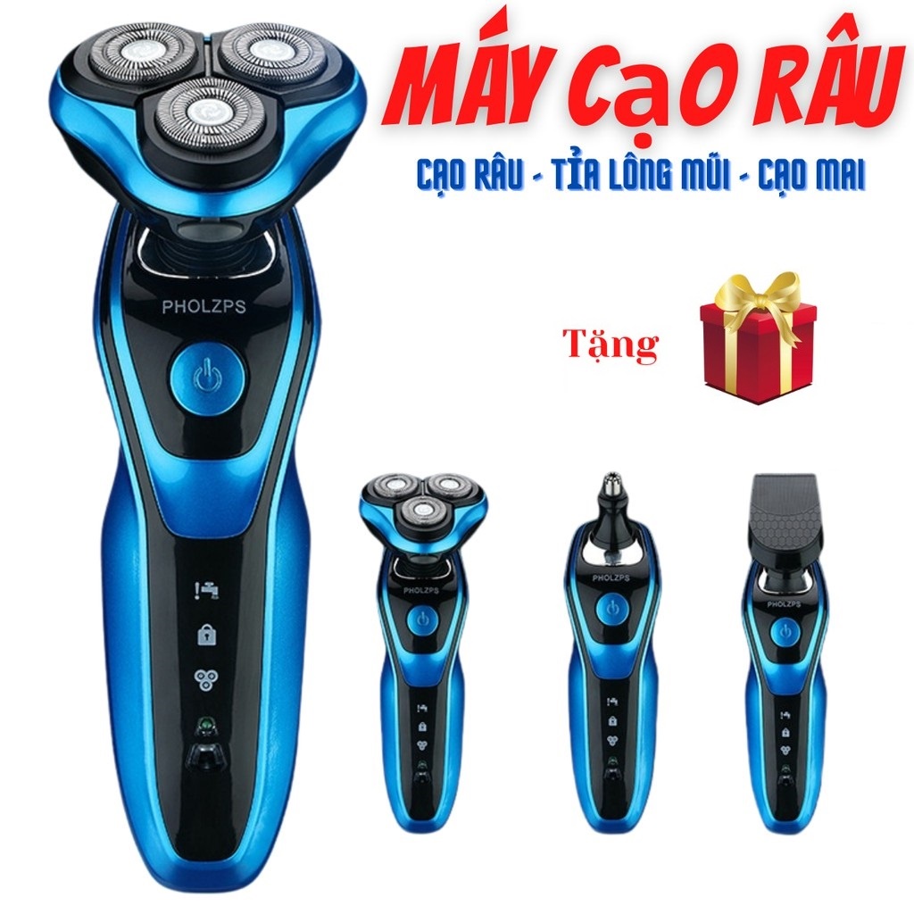 Máy Cạo Râu Đa Năng 3 Lưỡi Kép PHOLZPS Q1580 Thông Minh Chống Nước Tặng Quà + Tặng 3 Lưỡi cao trị giá 40k 𝟎𝟐