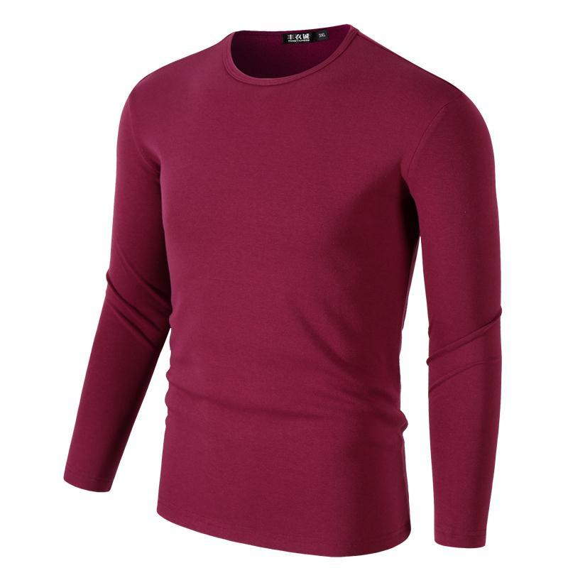 Áo thun nam tay dài cổ tròn màu trơn thời trang thu đông ấm áp không có đường may