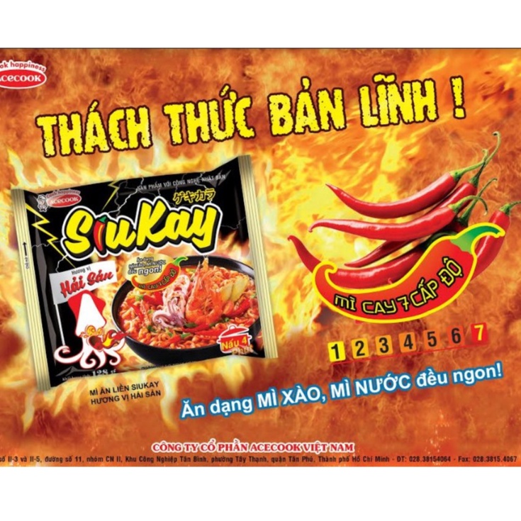 Phở, Mì tôm cay 7 cấp độ Siukay, đủ 2 vị Bò, Hải Sản.