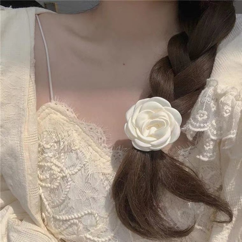 Kẹp tóc ruy băng hình hoa trà màu trắng thời trang cho nữ