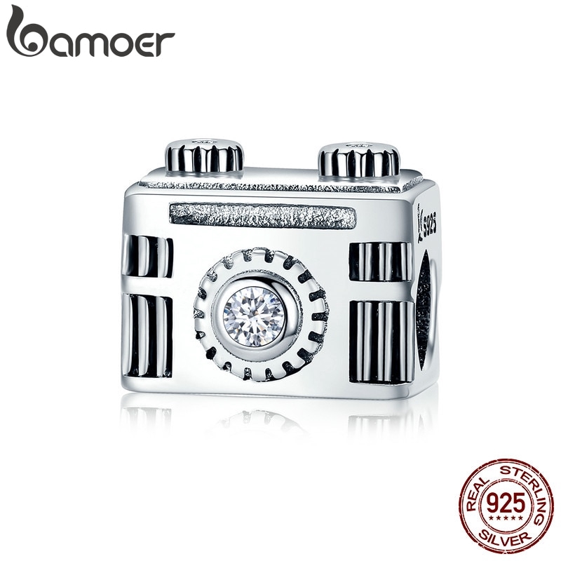 Hạt Charm Bamoer SCC516 Bạc 925 Thật Tráng Men Màu Đen Hình Máy Ảnh Tình Cảm Dùng Để Tự Làm Vòng Tay Và Dây Chuyền