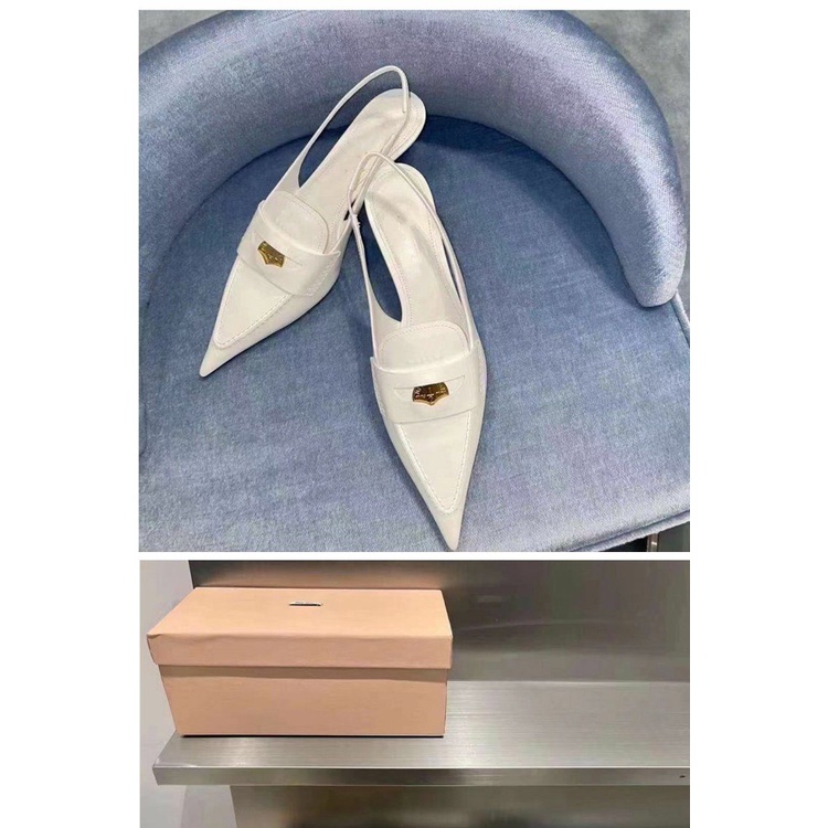 Miu gold coin pointed toe cat heel sandals women's 2022 catwalk style closed toe shallow mouth high heel shoes French retro single shoes RJU8