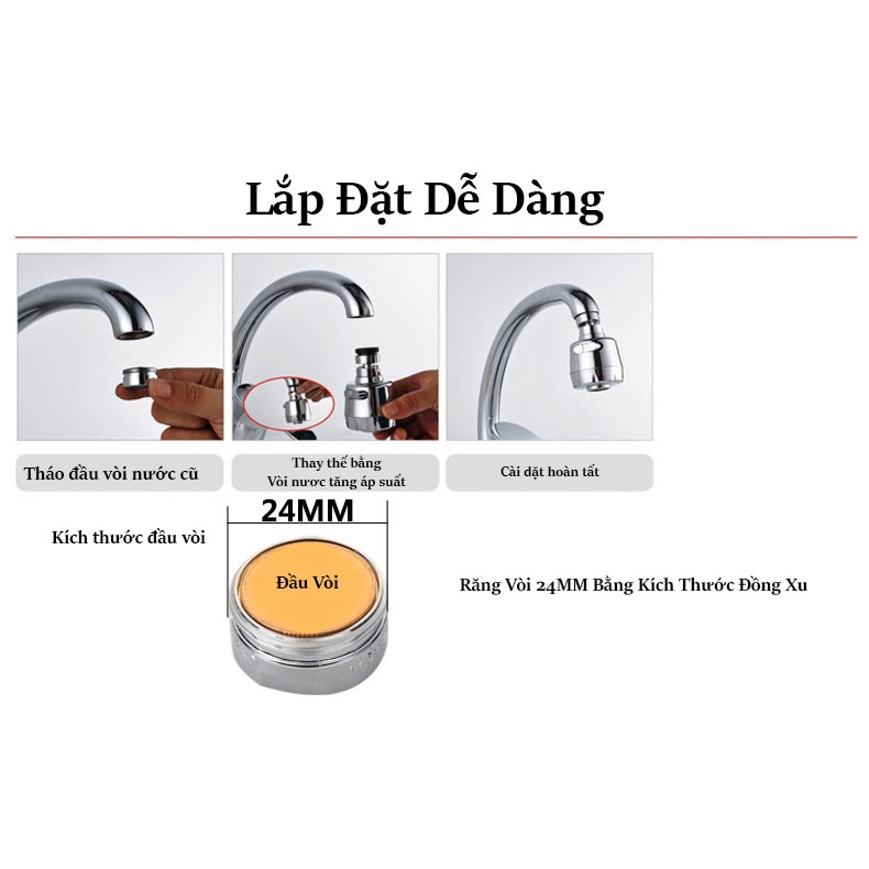 Đầu vòi rửa bát tăng áp, Đầu vòi xịt vệ sinh, Vòi hoa sen tăng áp 18cm