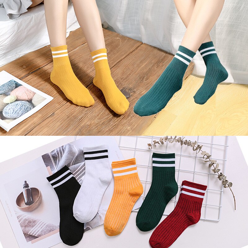 Tất cotton sợi tre họa tiết kẻ sọc đơn giản chất lượng cao thời trang cho nữ