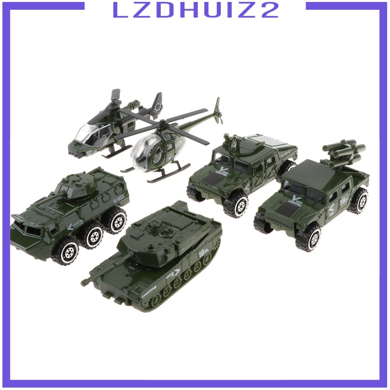 Les Fleurs 6 in 1 Assorted 1/87 Metal   Vehicle Model Kids Tank Jeep Army Toys