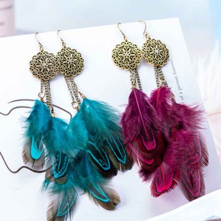 Bông tai lông vũ dáng dài phong cách thời trang vintage