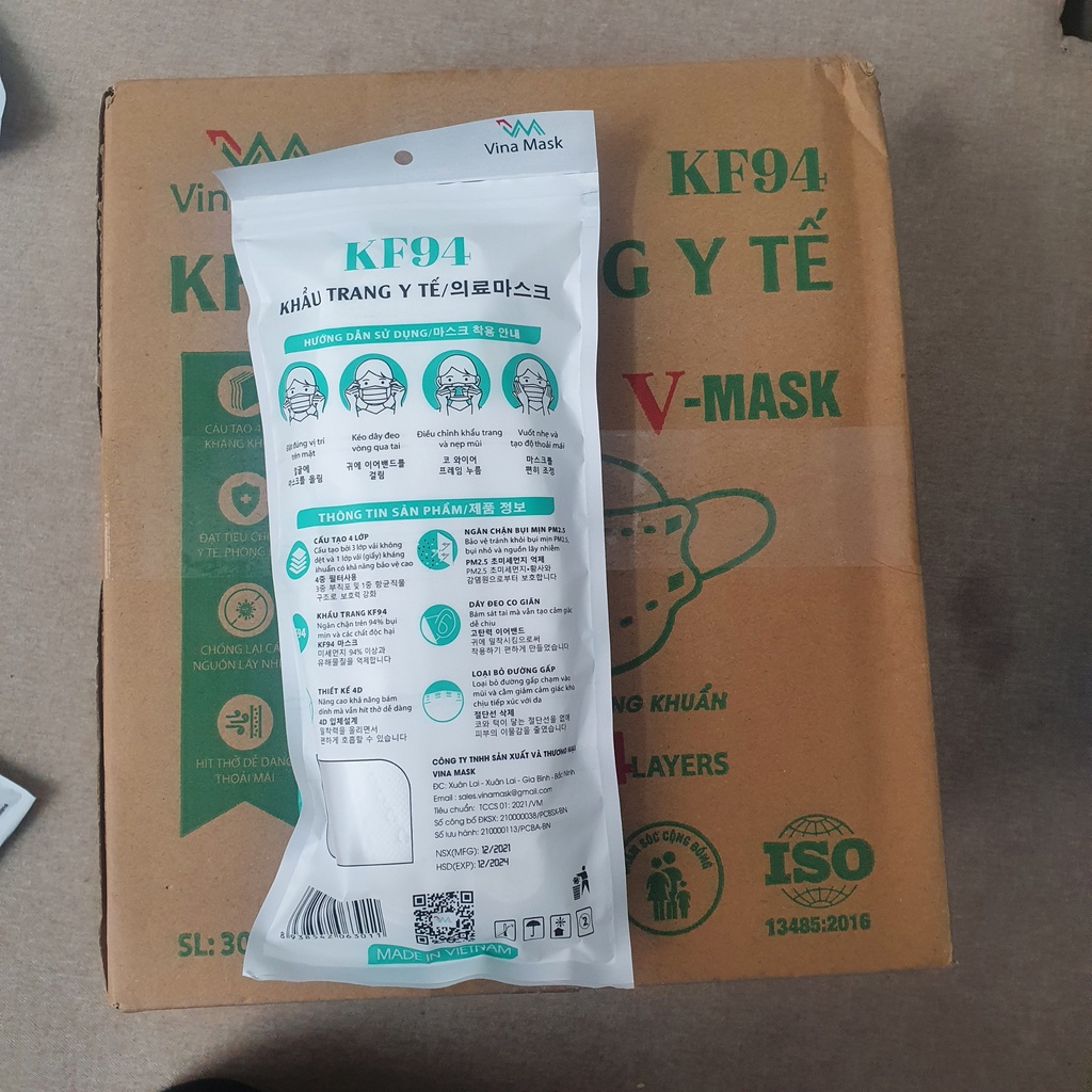 Thùng 300 chiếc Khẩu Trang Y Tế KF94 loại 4 lớp Kháng Khuẩn Lọc Sạch Bụi Mịn PM 0.25 SX Theo Công Nghệ Hàn Quốc Lifecare