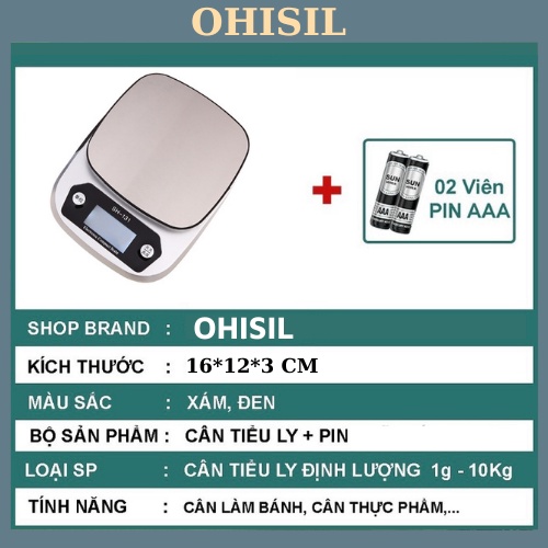 Cân tiểu ly mini điện tử nhà bếp OHISIL cao cấp định lượng 3kg - 5kg làm bánh