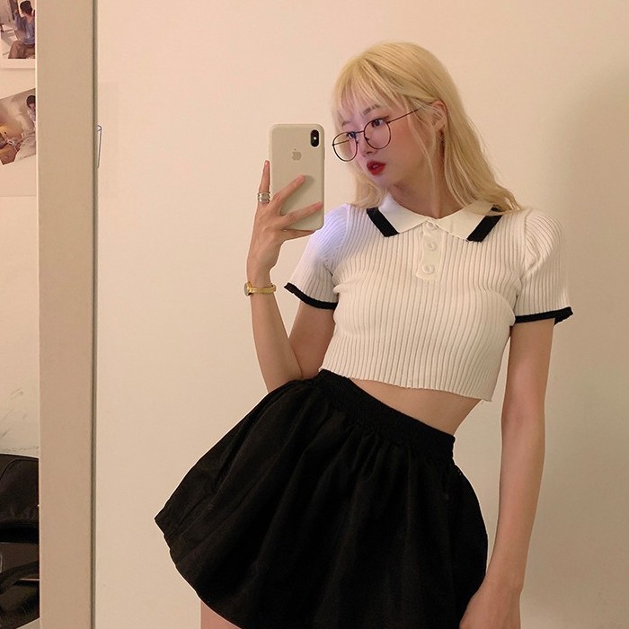 Áo thun tay ngắn cổ polo thời trang Hàn Quốc cho nữ