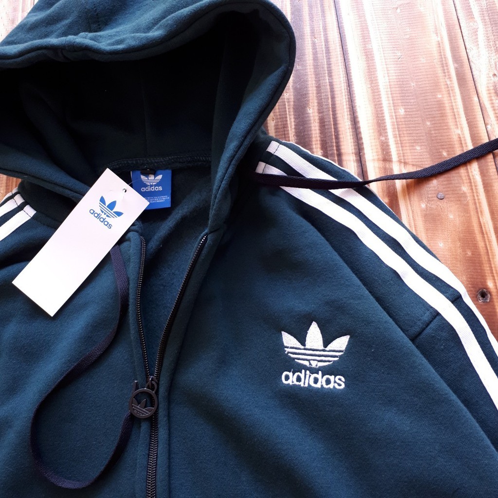 Áo Khoác Hoodie Adidas 3 Sọc Phối Khóa Kéo Thời Trang Năng Động