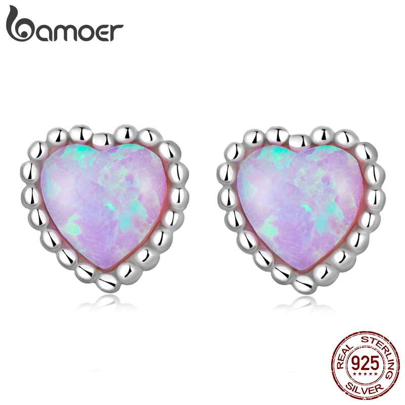 Bông tai BAMOER SCE1383 Bạc 925 đính ngọc mắt mèo hình trái tim