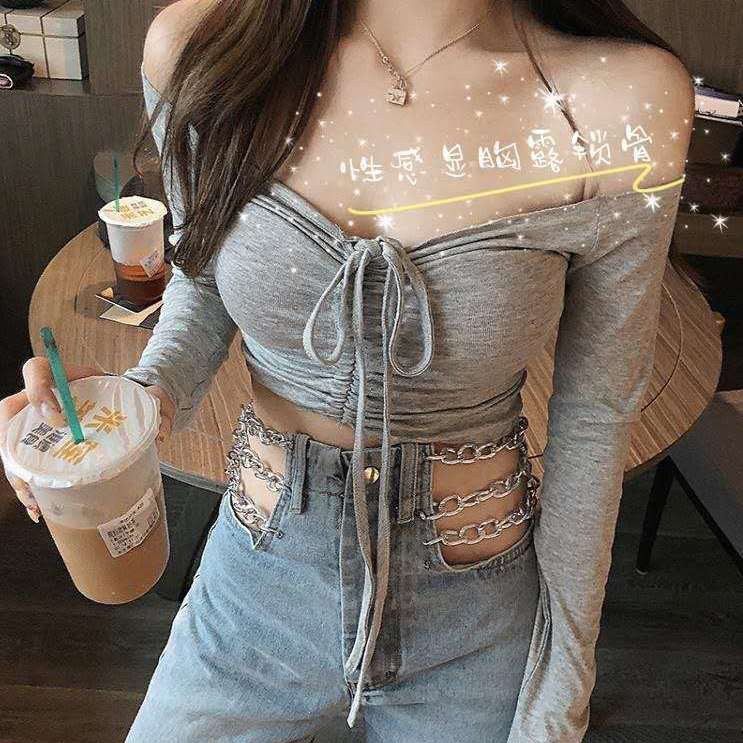 Áo Thun COZOK Dài Tay Phối Dây Rút Gợi Cảm Dành Cho Nữ