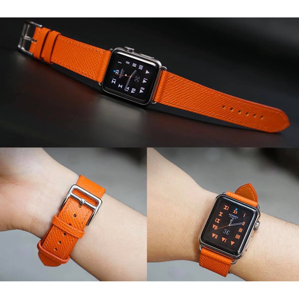 Dây da xịn Hermes cam dành cho Apple Watch siêu xinh