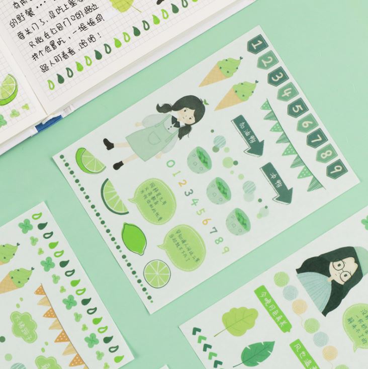 Bộ 4 Tấm Nhãn Dán Sticker Trang Trí Sổ Màu Bạc Hà 72038