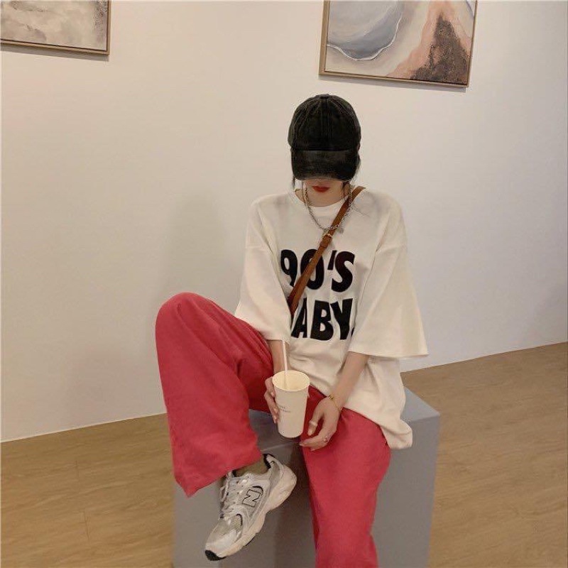 [Bán sỉ] Áo thun cotton tay lỡ dáng rộng unisex 90’s Baby freesize 38-65kg
