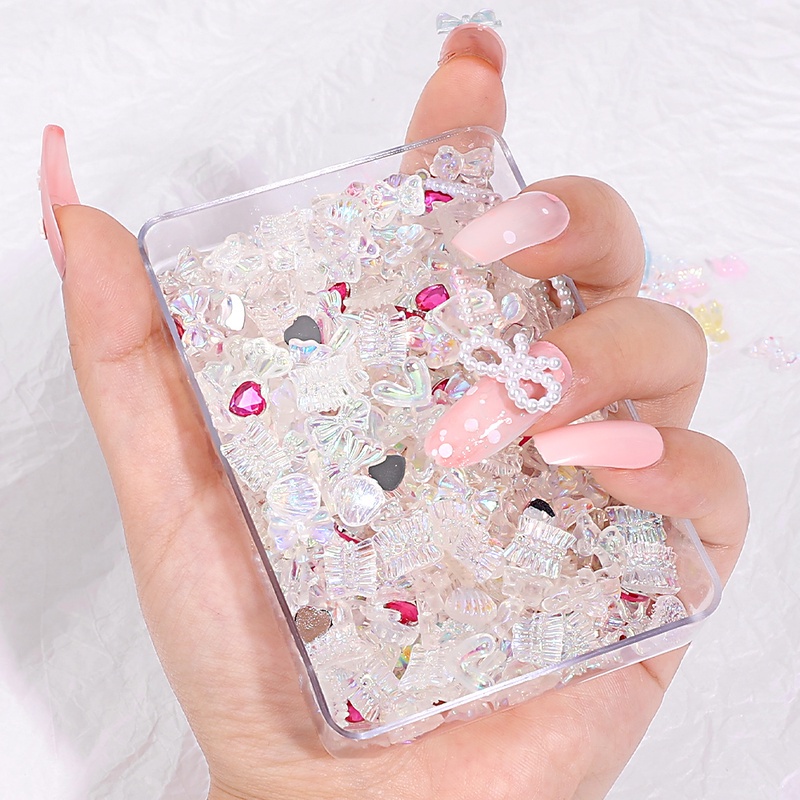 1 Hộp Phụ Kiện Trang Trí Móng Nghệ Thuật Hình Nơ/Gấu Hoạt Hình